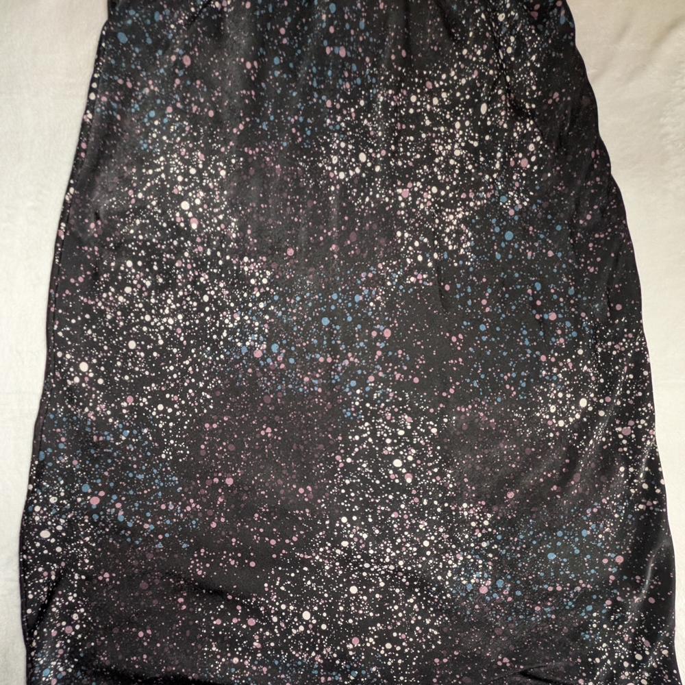 Galaxy Print Slinky Satin Midi Skirt